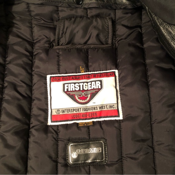 First Gear Black Leather Motorcycle Jacket Womens L with Removable Thermolining - Picture 9 of 16
